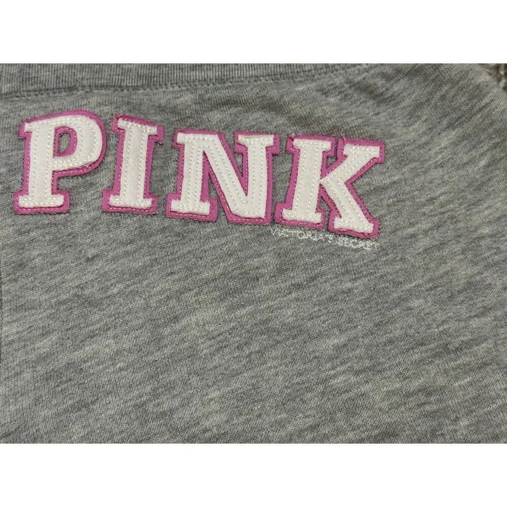 Y2K VICTORIA’S SECRET PINK Gray University Embroidered Crop Sweatpants Joggers S
